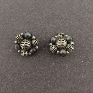 Vintage Silver Tone Clip On Earrings Beaded Cluster Casual Everyday Elevated